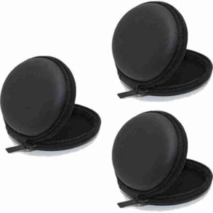 EDNITA Earphone Pouch Case Cover Carrying Storage Case for Headphone |Headset | Pen Drives | SD Cards & All Mobile Accessories - Black - Pack of - 3