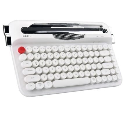Xech Typewriter Wireless Keyboard with Triple Device Connection | Retro Vintage Design with Round Keycaps | 2 x Bluetooth & 1 x 2.4G | Phone/Tablet Holder | Compatible with Windows/Mac0S/Android