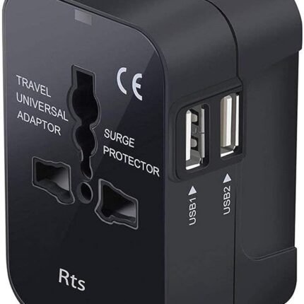 rts Universal Travel Adapter, International All in One Worldwide Travel Adapter and Wall Charger with USB Ports with Multi Type Power Outlet USB 2.1A,100-250 Voltage Travel Charger (Black)