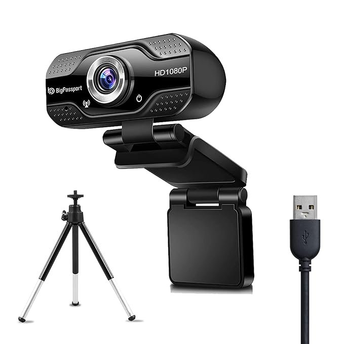 BigPassport 1080P Full HD Webcam with Mic | USB Camera for Laptop, PC, Video Calling, Online Classes, Zoom, Skype – Night Vision 3P Lens, 30 FPS Streaming – Plug & Play