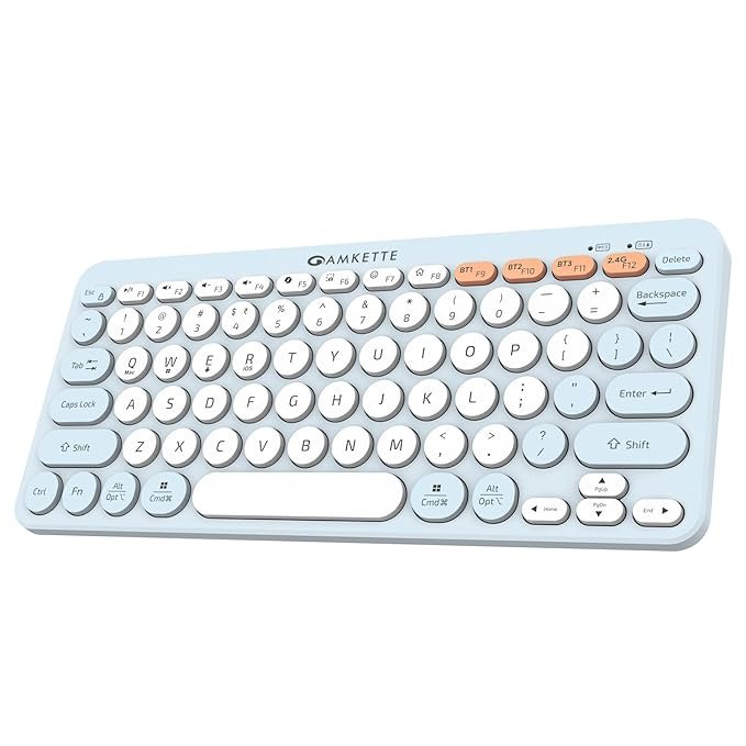 Amkette New and Improved Optimus BT 4 in 1 Multi Device Wireless Keyboard/Bluetooth Keyboard | One Click Device Switching and AI Access for Windows, MacOs, Android and iOS, Dual OS Layout (Blue)