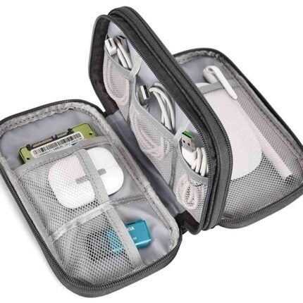 SaleOn 8.3x5 Inch Portable Storage Organizer Bag USB Cable, Earphone, Power Bank, Mobile Charger, Hard Disk & Digital Gadgets with Mesh, Dual Zippers & Elastic Loops, Inside Color May Vary
