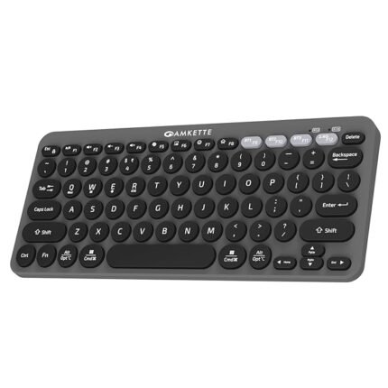 Amkette New and Improved Optimus BT 4 in 1 Multi Device Wireless Keyboard/Bluetooth Keyboard | One Click Device Switching and AI Access for Windows, MacOs, Android and iOS, Dual OS Layout (Grey)