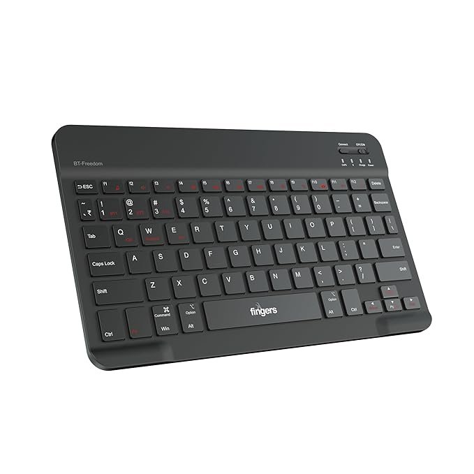 FINGERS BT-Freedom Bluetooth Mini Keyboard (Type-C Rechargeable with 30-Day worktime, X-Type Scissor Keys) - Jet Black
