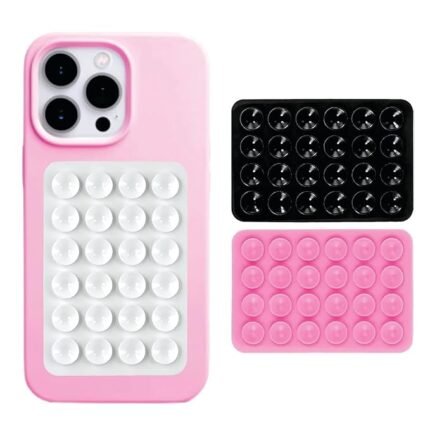 INEFABLE Suction Phone Case, Phone Suction Sticker, Silicone Suction Phone Case for Hands-Free Mobile Accessory Holder Grip, Video Phone Accessory (Black,Pink - Pack of 2)