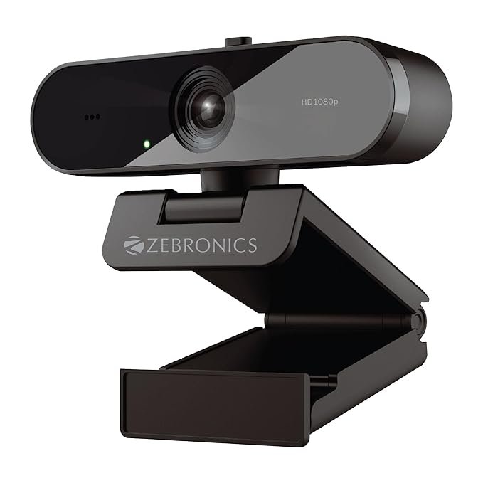 Zebronics FHD USB Webcam, 30FPS, 2P2G Lens, 2.0MP CMOS Sensor, Auto-White Balance, Auto-Exposure, Privacy Shutter, Built-in Mic, for Teams, FaceTime, PC/Laptop (Live Pro)