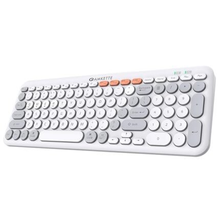 Amkette Optimus Bluetooth XL 4 in 1 Wireless Keyboard/Bluetooth Keyboard | 2.4GHz + 3X BT Connectivity | Full-Size Ergonomic Design | Multi-OS Compatible | Retro Pop Silent Membrane Keys (White)
