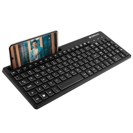 ZEBRONICS K36 Wired USB Keyboard with 106 Keys, Slim Design, Smartphone Holder, Retractable Stand, 1.2m Cable Length with Â‚Rupee Key