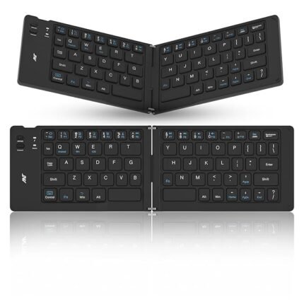 ANT WK150 Ergonomic Foldable Wireless Bluetooth Keyboard Split Travel Keyboard Wireless Rechargeable Portable Wireless Keyboard Compatible with iOS Android Windows Smartphone Tablet or Laptop-Black