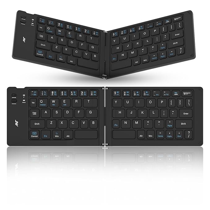 ANT WK150 Ergonomic Foldable Wireless Bluetooth Keyboard Split Travel Keyboard Wireless Rechargeable Portable Wireless Keyboard Compatible with iOS Android Windows Smartphone Tablet or Laptop-Black