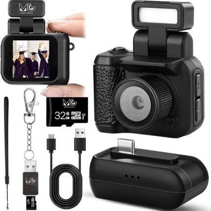 mini Camera Keychain Real for HD 1080p Nostalgic Retro Photos,Video vlogging, with 1.4 in LCD Screen | 32 gb sd Card | Card Reader | Portable Camera for Travel Recording (Black)