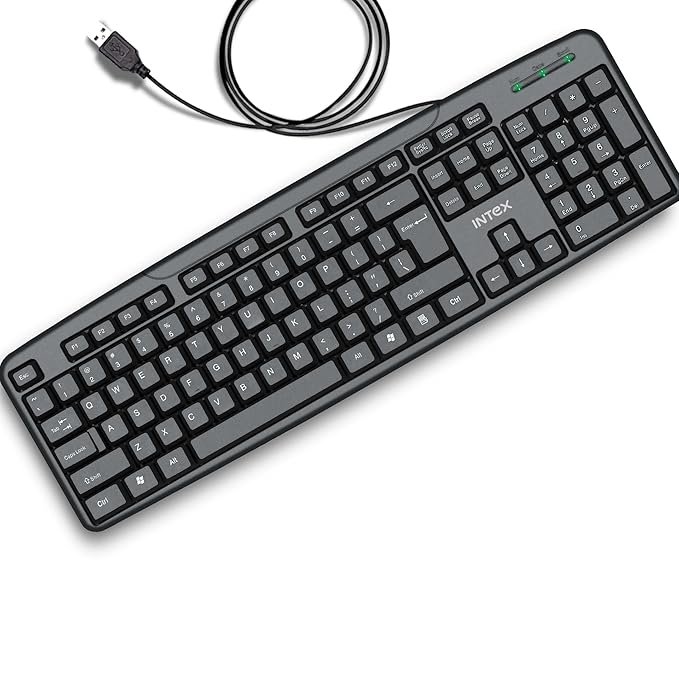 Intex Classy Wired Keyboard with 8 Million Clicks| Anti-Slip | Durable and Strong ABS Material | Retractable Stand | UV Coated Keys | 1.2m Cable (Black)