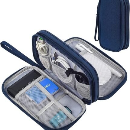 SaleOn 8.3X5 Inch Portable Storage Organizer Bag USB Cable, Earphone, Power Bank, Mobile Charger, Hard Disk & Digital Gadgets with Mesh, Dual Zippers & Elastic Loops, Inside Color May Vary- Navy Blue