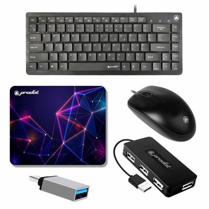 Prodot 5-in-1 Wired Combo Pack | 217 Mini Wired Keyboard + 185 Optical Mouse + 4 in1 Port USB Hub + USB Type-A to Type-C OTG + Anti-Slip Mouse Pad | for Laptop/Desktop