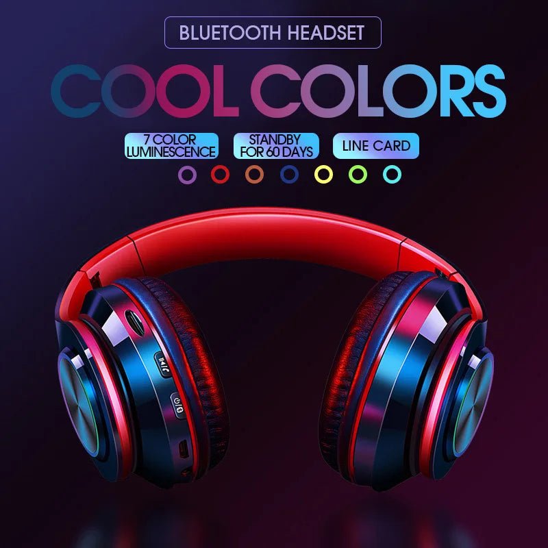 NNEOBA Wireless Bluetooth Headphone with Colorful Lights(Red) - Image 3