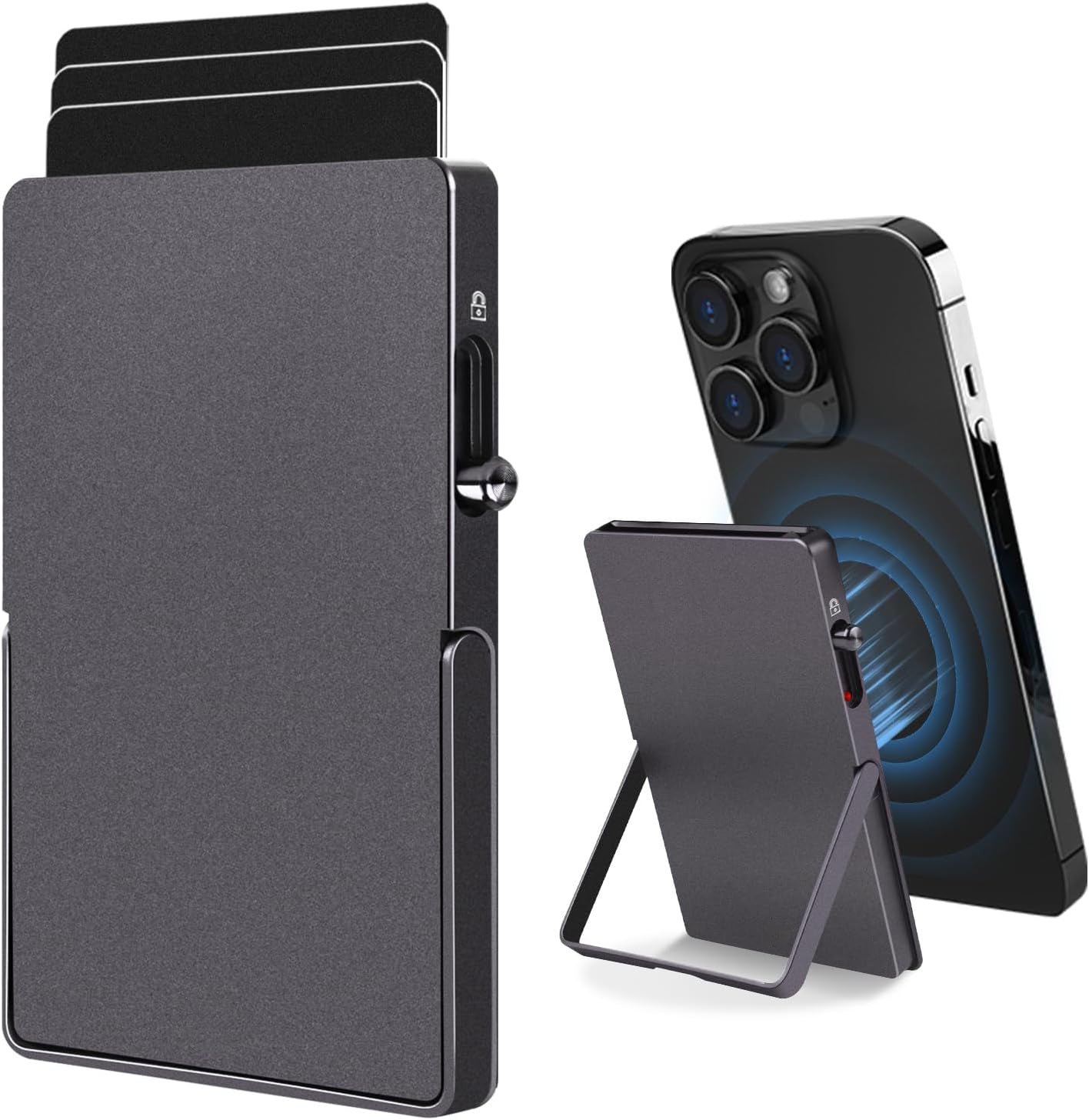 RFID Blocking Wallet Minimalist Slim Card Holder for Magsafe with Adjustable Stand, Metal Pop Up Magnetic Wallet for Men TOYFID - Image 8