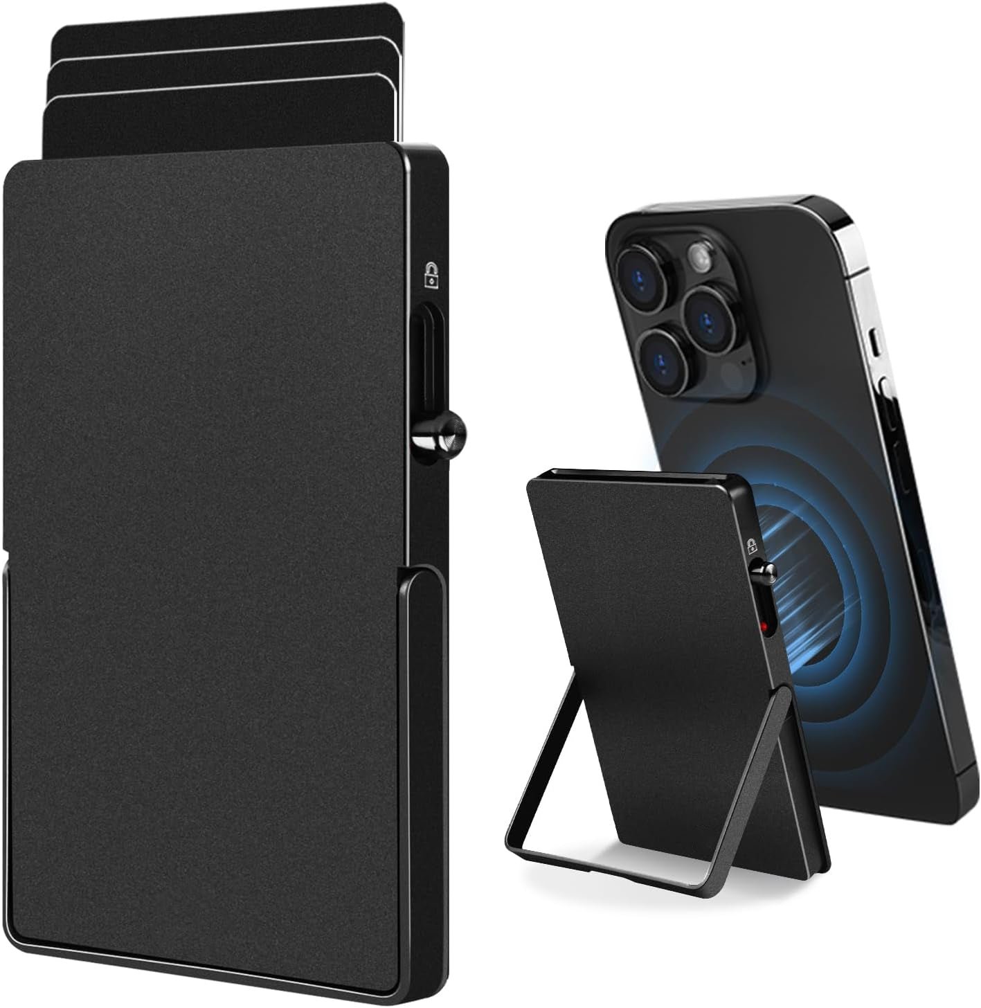 RFID Blocking Wallet Minimalist Slim Card Holder for Magsafe with Adjustable Stand, Metal Pop Up Magnetic Wallet for Men TOYFID - Image 6